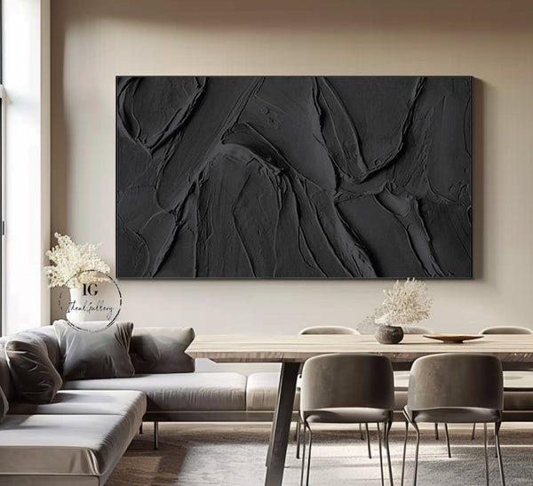 Black 3D Textured Painting Black 3D Minimalist Painting Large Black Abstract Painting 