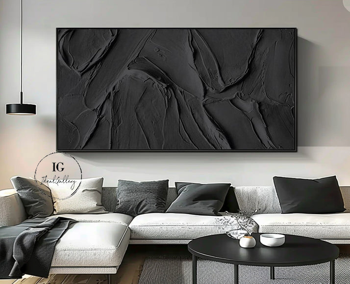 Large Black Abstract Painting Black Textured wall art Black Painting