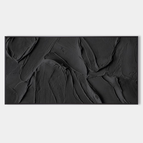 Black 3D Textured Painting Black 3D Minimalist Painting Large Black Abstract Painting 