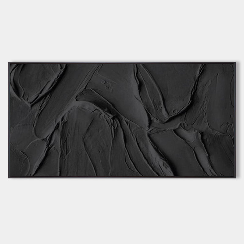 Black 3D Textured Painting Black 3D Minimalist Painting Large Black Abstract Painting 