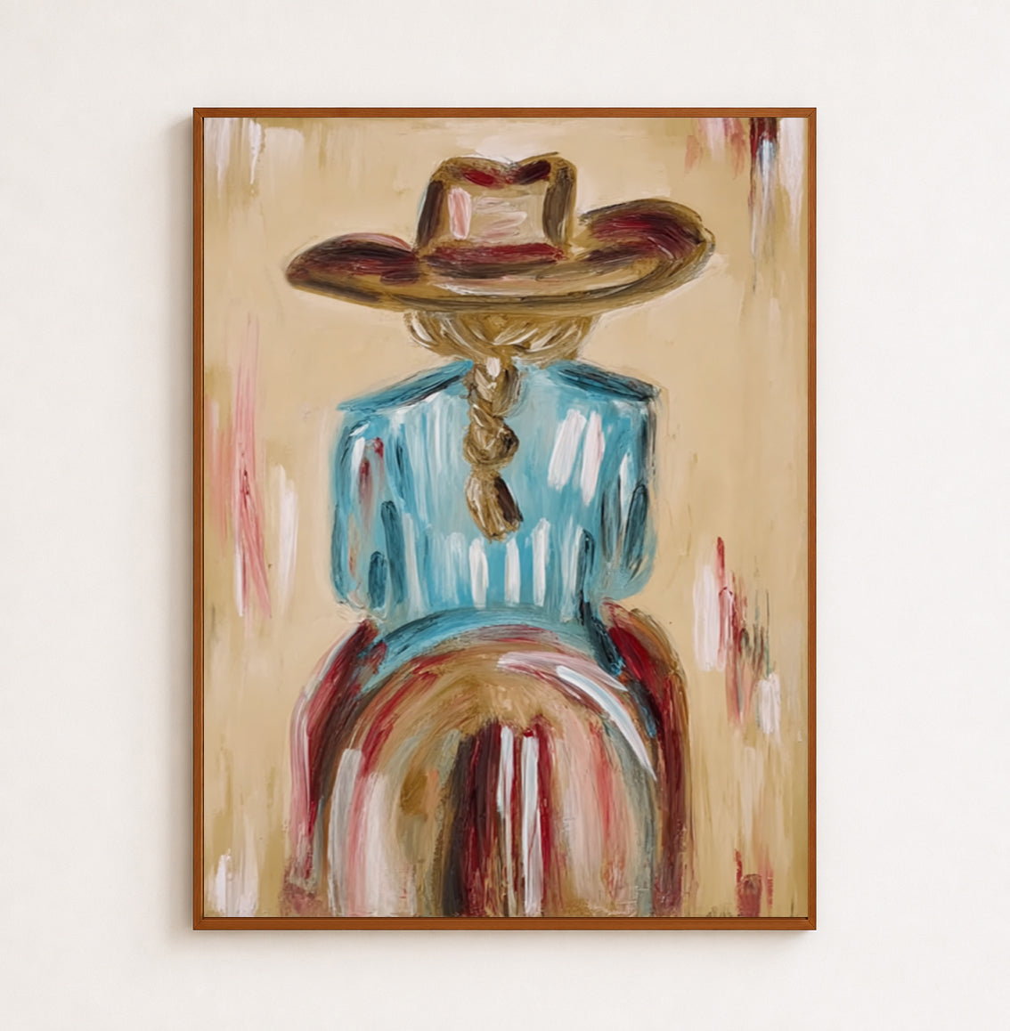 Ranch Style Wall Art For Living Room Blue Shirt Cowgirl Painting