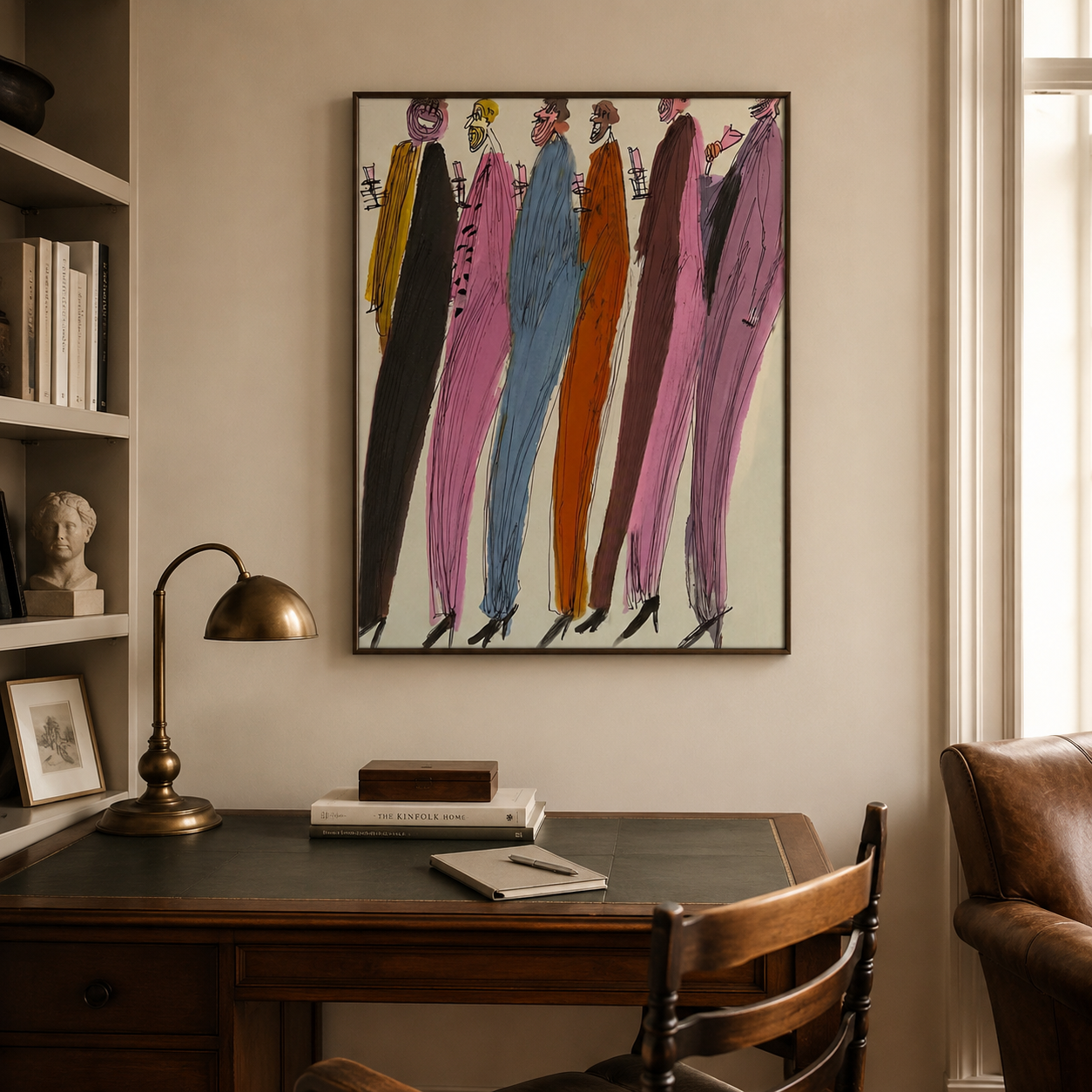 Abstract Figurative Painting Of Colorful Party People In Square Canvas For Modern Home Decor