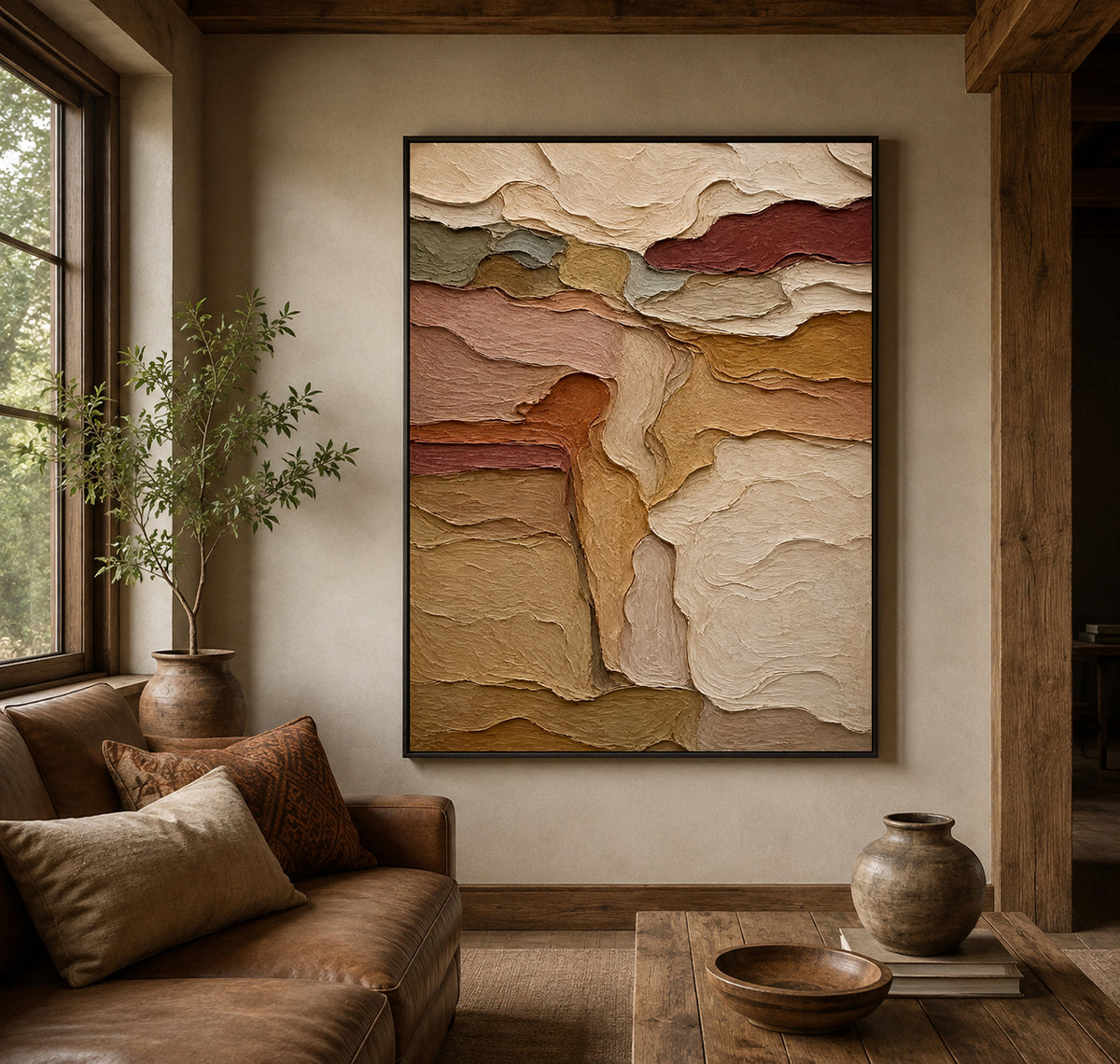 Textured Earth Tone Abstract Painting | Cream Sand Impasto Landscape Art