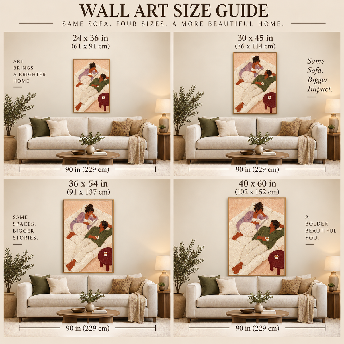 Cozy Couple Reading Painting Romantic Living Room Wall Art With Textured Couple Figure Painting