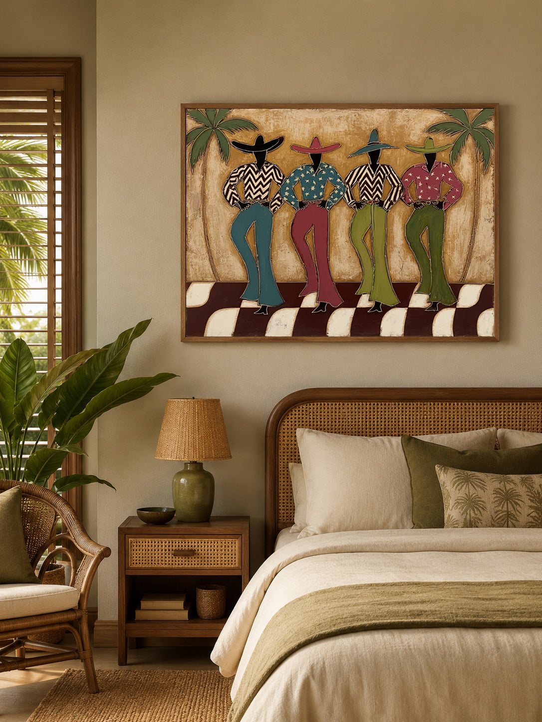 Bohemian Retro Cowboy Painting Original Canvas Art For Southwestern Home Decor