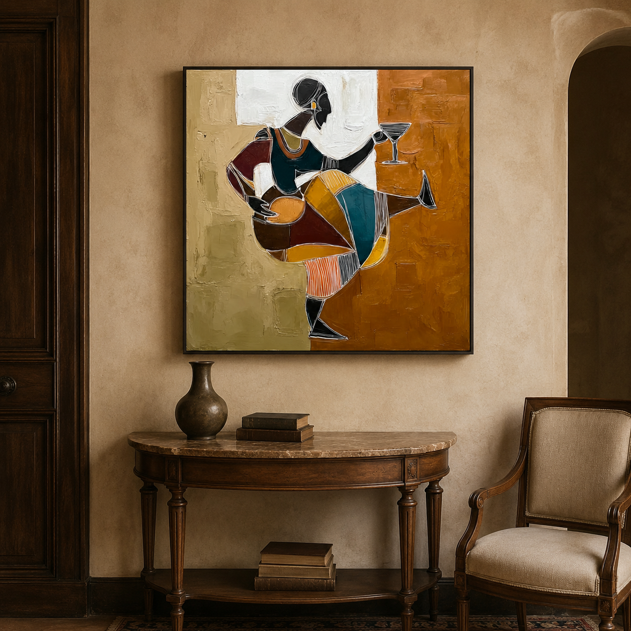 Abstract Dancing Woman Art In Earth Tones For Mid Century Modern Decor