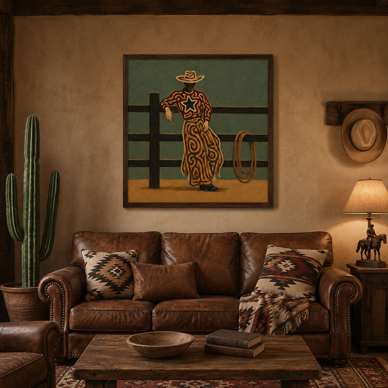 Cowboy Leaning On Fence Art, Western Ranch Decor Painting, Rustic Cowboy Wall Art,Western Lifestyle Canvas