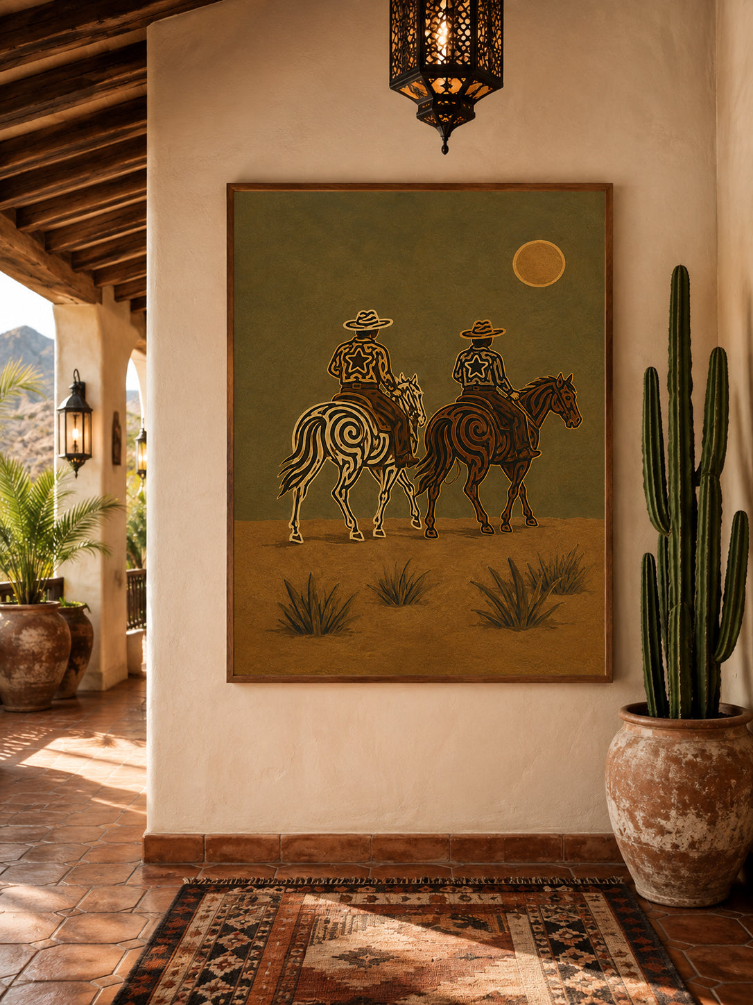 Moonlit Cowboys Painting, Western Horse Riders, Southwestern Desert Wall Art For Western Decor