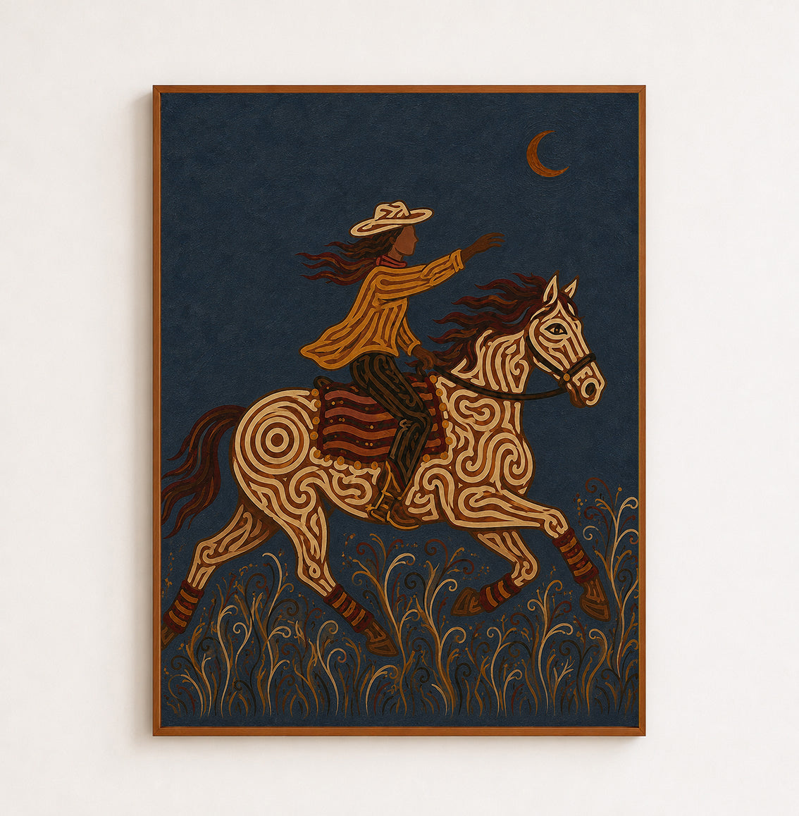 Wild West Cowboy Riding Horse Painting, Rodeo Western Wall Art, Southwestern Ranch Decor