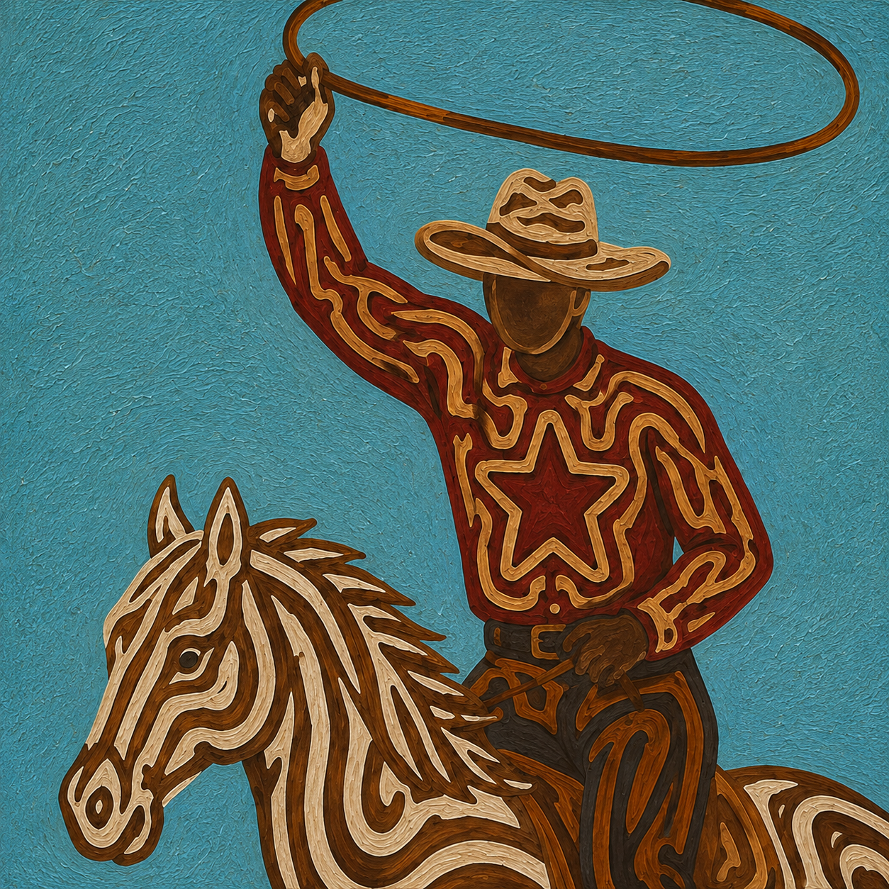 White Horse Cowboy Painting Modern Western Wall Art Original Hand Painted Oil Painting