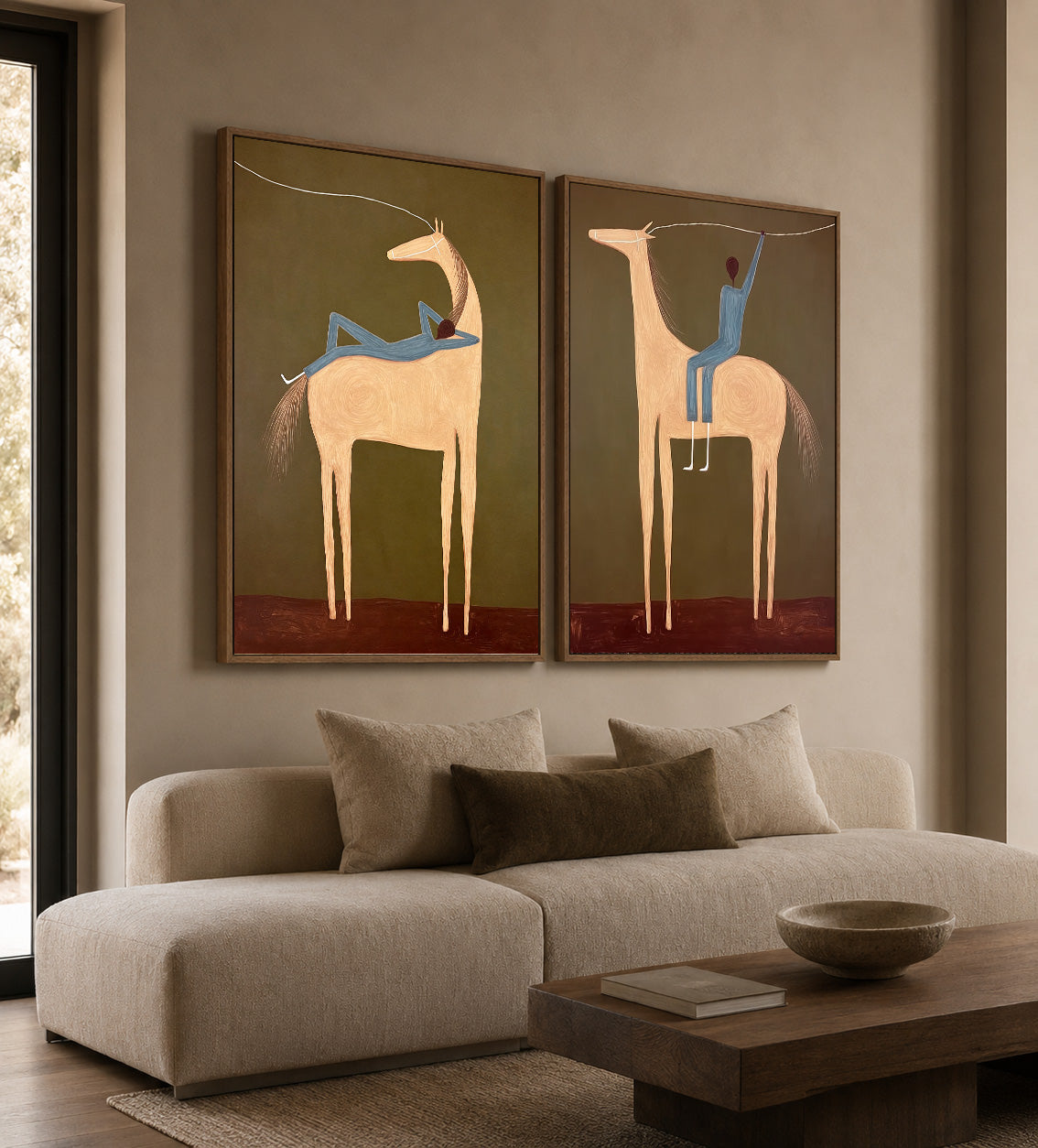Vintage Minimalist Horse Painting Set Original Canvas Art For Living Room Decor