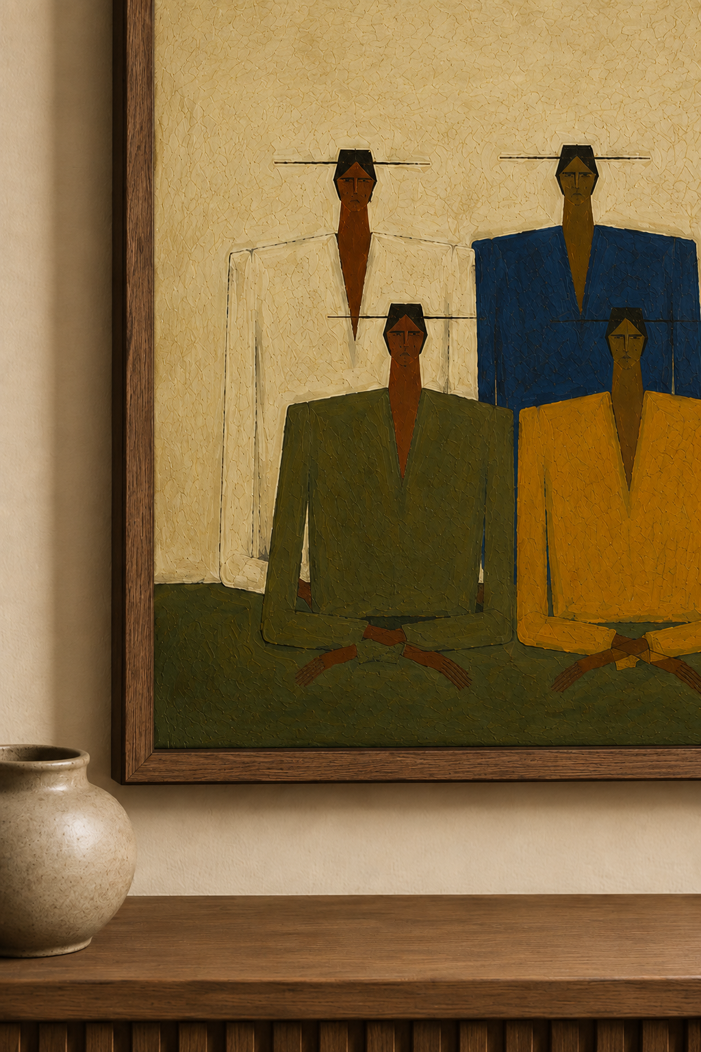 Hand-Painted Minimalist Group Portrait - Large Figurative Wall Art for Modern Home