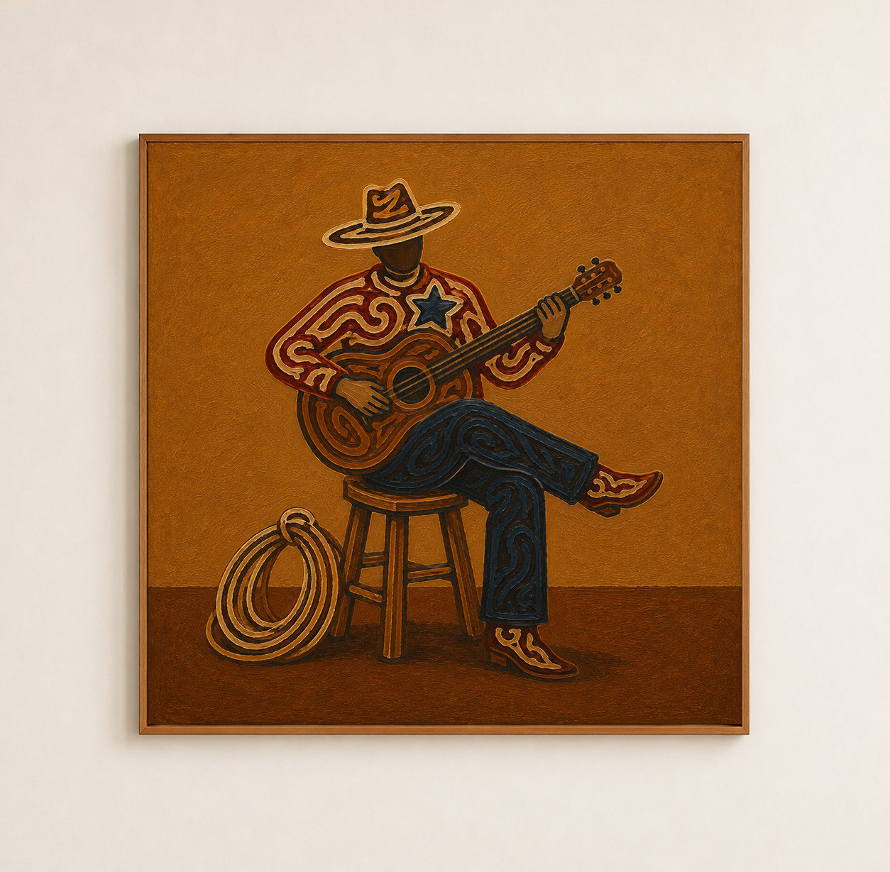 Cowboy Playing Guitar Art , Western Music Wall Art, Country Music Decor Painting, American Folk Art Style