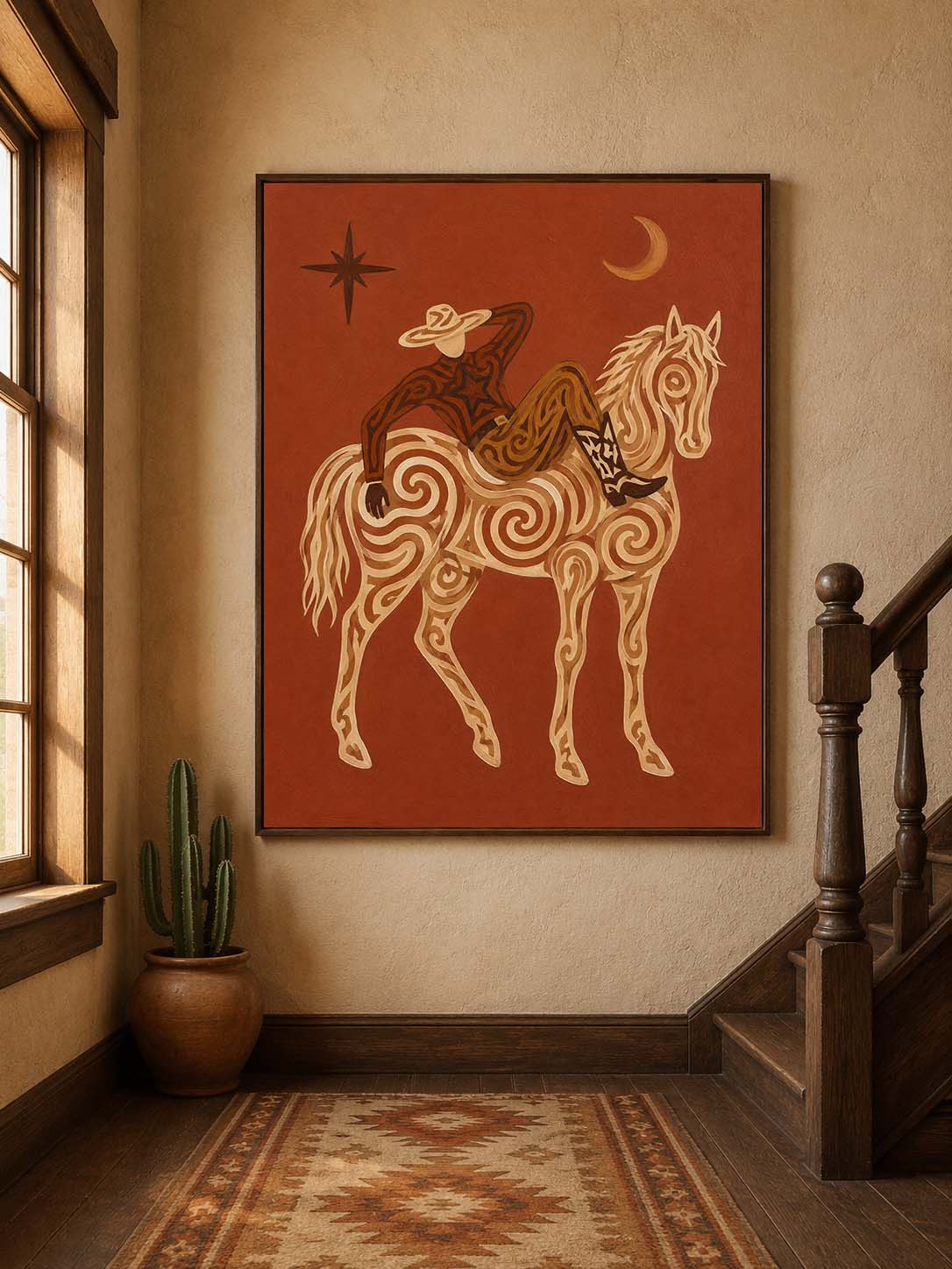 Celestial Cowboy Wall Art Rustic Ranch Cowboy Art Southwestern Folk Wall Decor