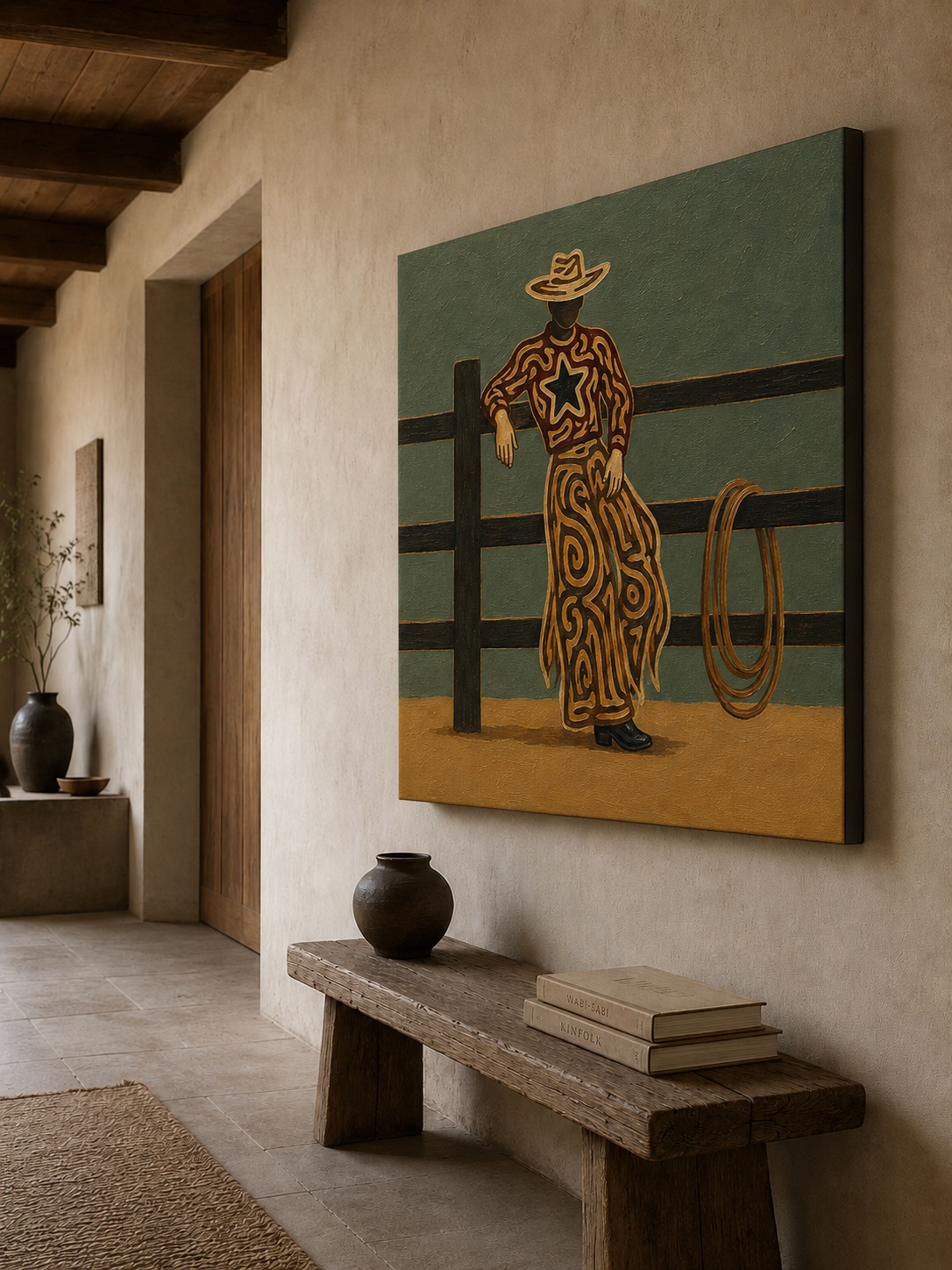 Cowboy Leaning On Fence Art, Western Ranch Decor Painting, Rustic Cowboy Wall Art,Western Lifestyle Canvas
