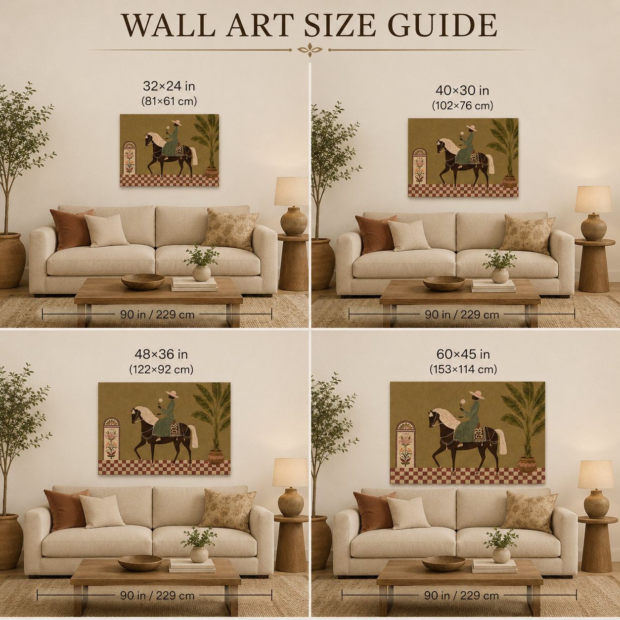 Tropical Equestrian Woman Painting, Vintage Resort Horse Art, Botanical Wall Decor