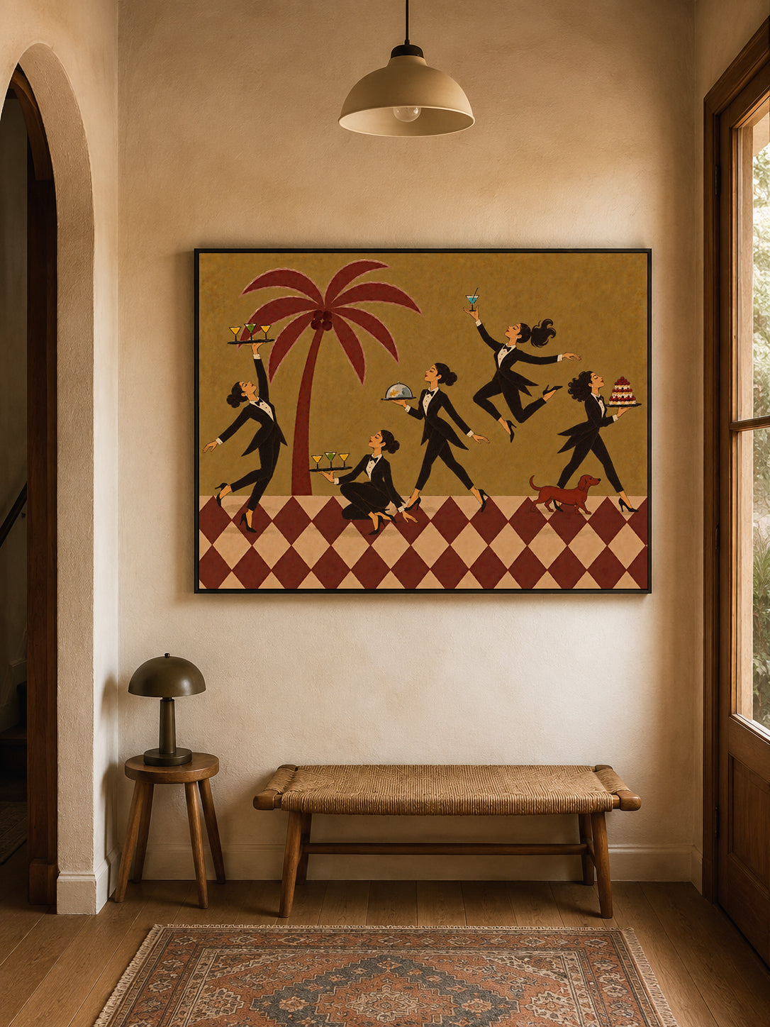 Retro Dining Room Wall Art With Palm Tree And Cocktail Servers Original Canvas