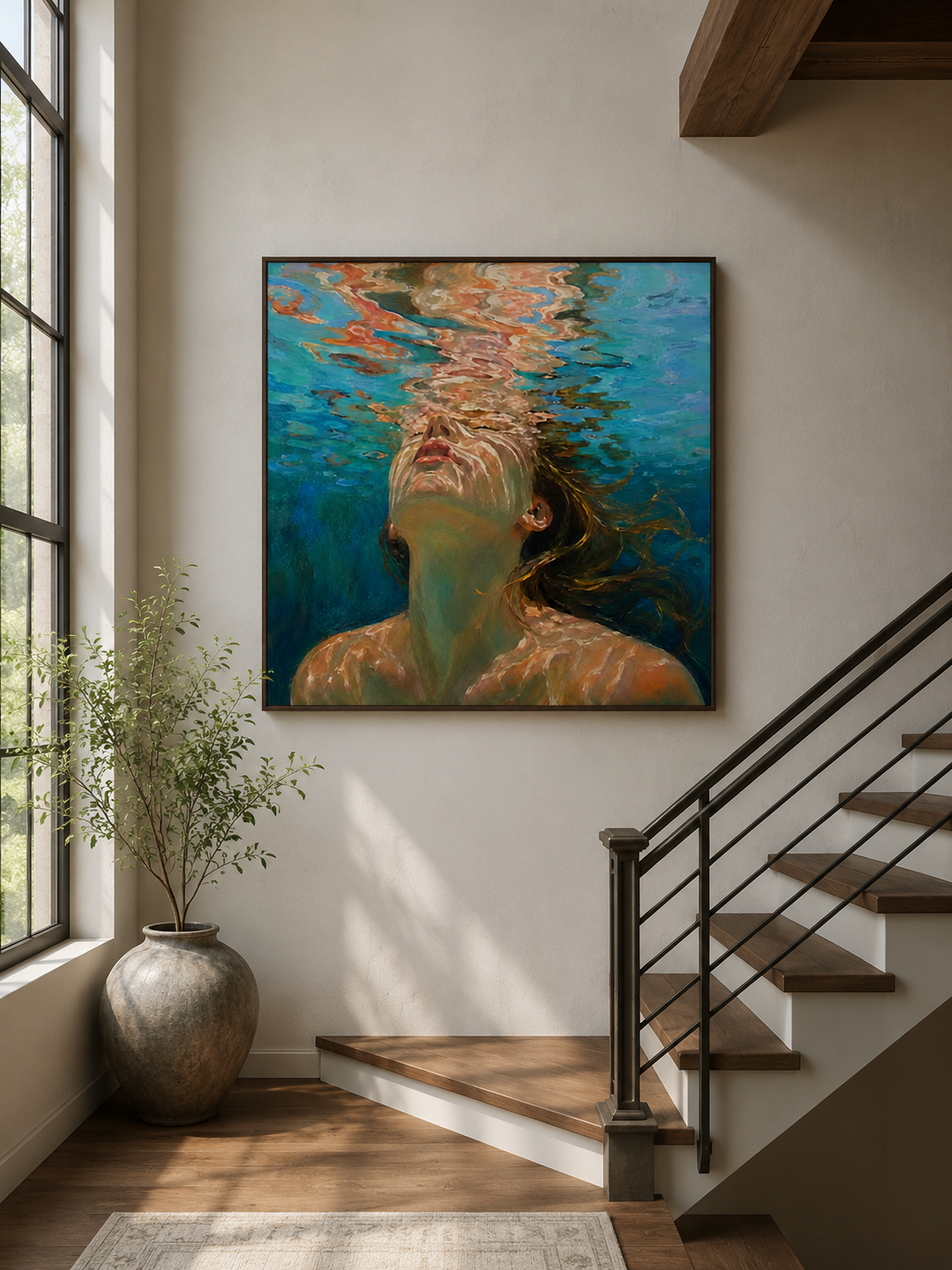 Summer Ocean Goddess Painting With Sunlight Refraction For Beach House Bedroom Decor