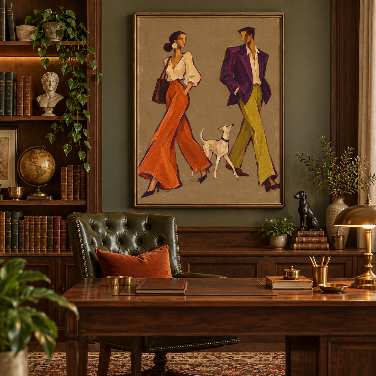 High Fashion Couple Canvas Art, Retro Street Style Painting, Chic Living Room Artwork