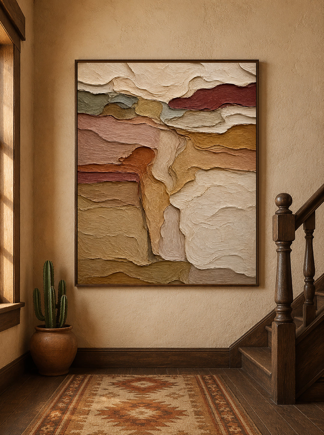 Textured Earth Tone Abstract Painting | Cream Sand Impasto Landscape Art
