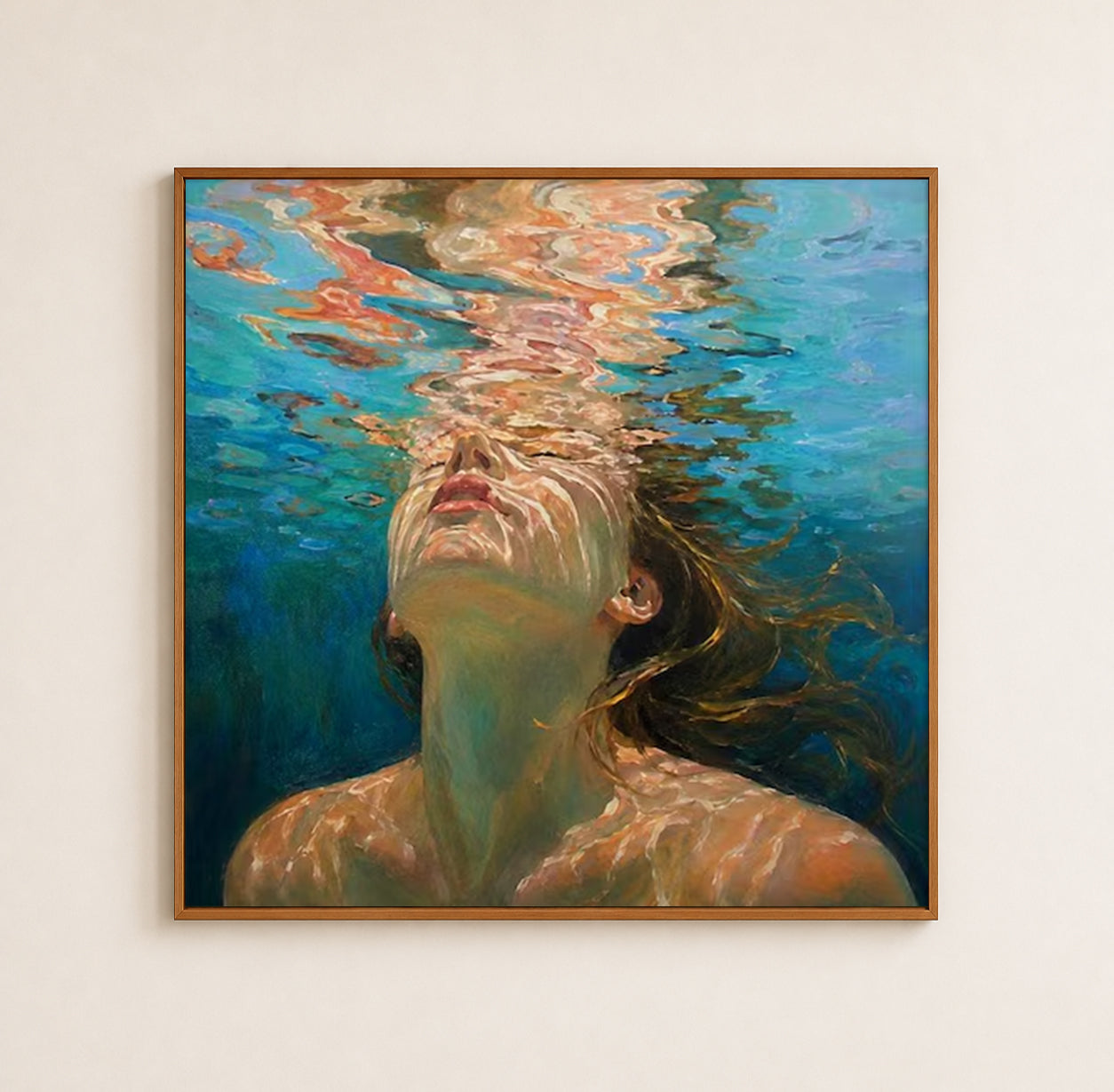 Summer Ocean Goddess Painting With Sunlight Refraction For Beach House Bedroom Decor