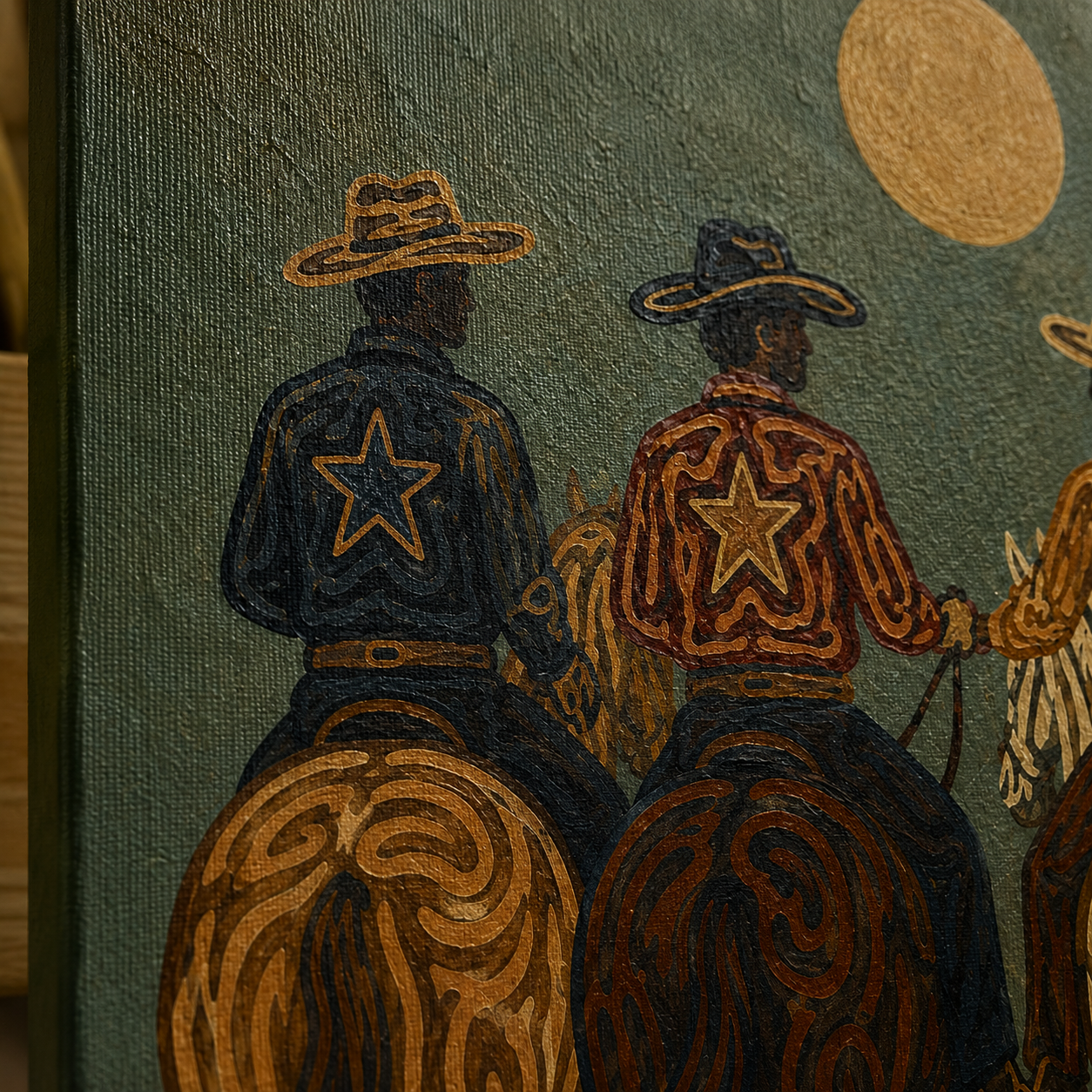 Three Cowboys Painting, Western Horse Riders, Rustic Southwestern Ranch Wall Art