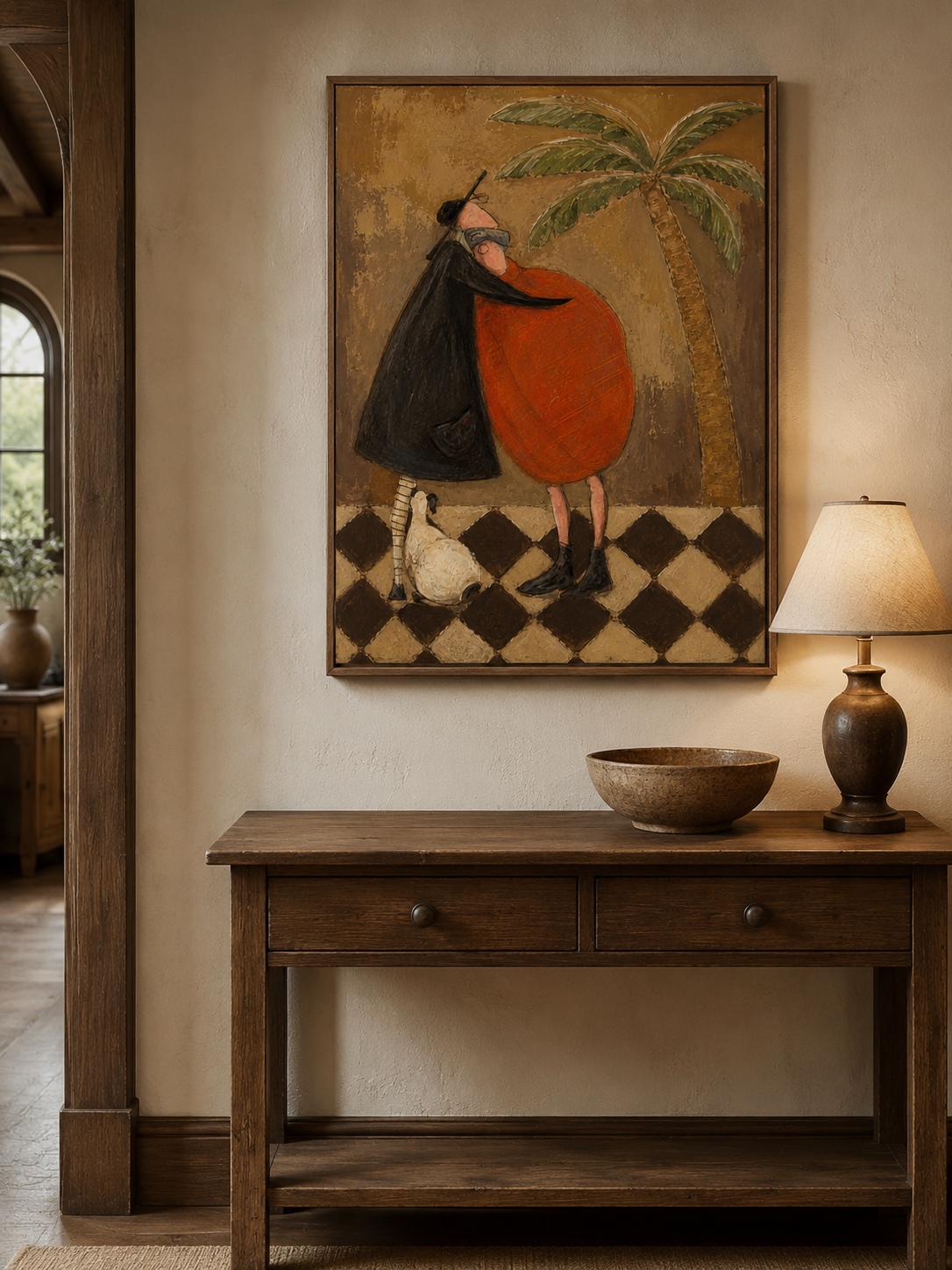 Vintage Tropical Wall Art With Two Figures In Brown Tones For Modern Living Room Decor