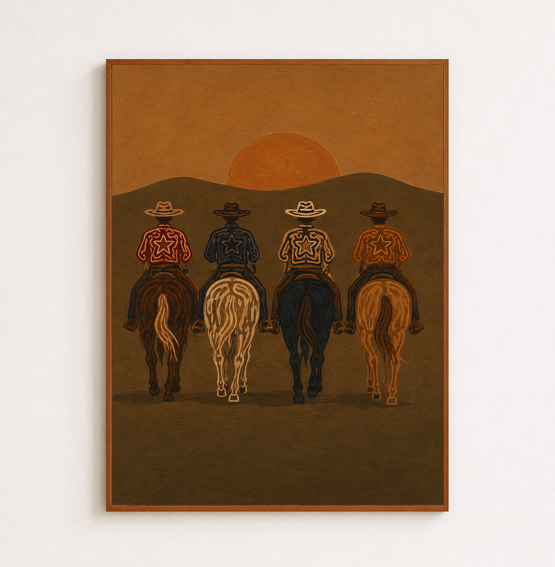 Cowboys At Sunset Painting, Western Horse Riders, Southwestern Desert Landscape Art For Living Room