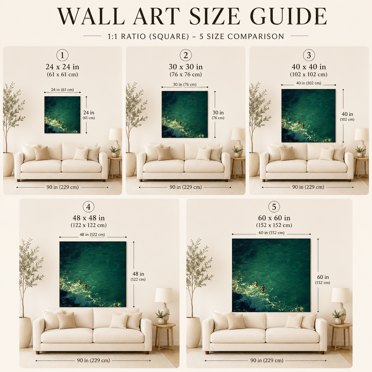 Emerald Green Ocean Painting Impressionist Swimmers Vintage Coastal Canvas Art For Living Room
