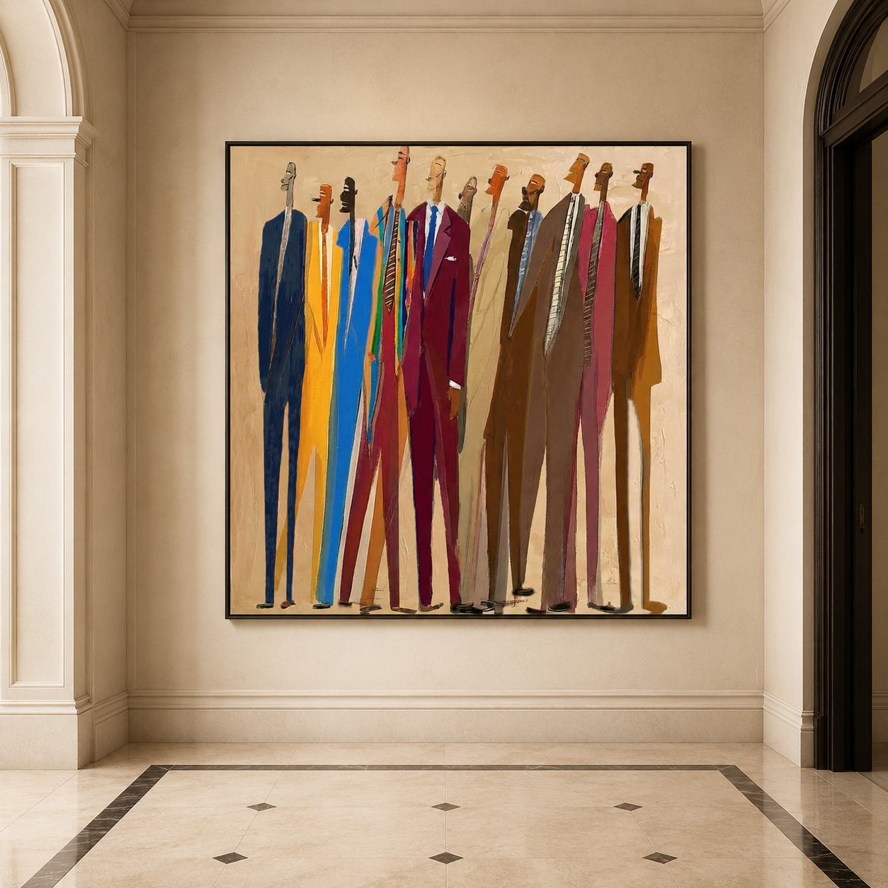 Abstract Men In Suits Painting Modern Figurative Art For Office Decor