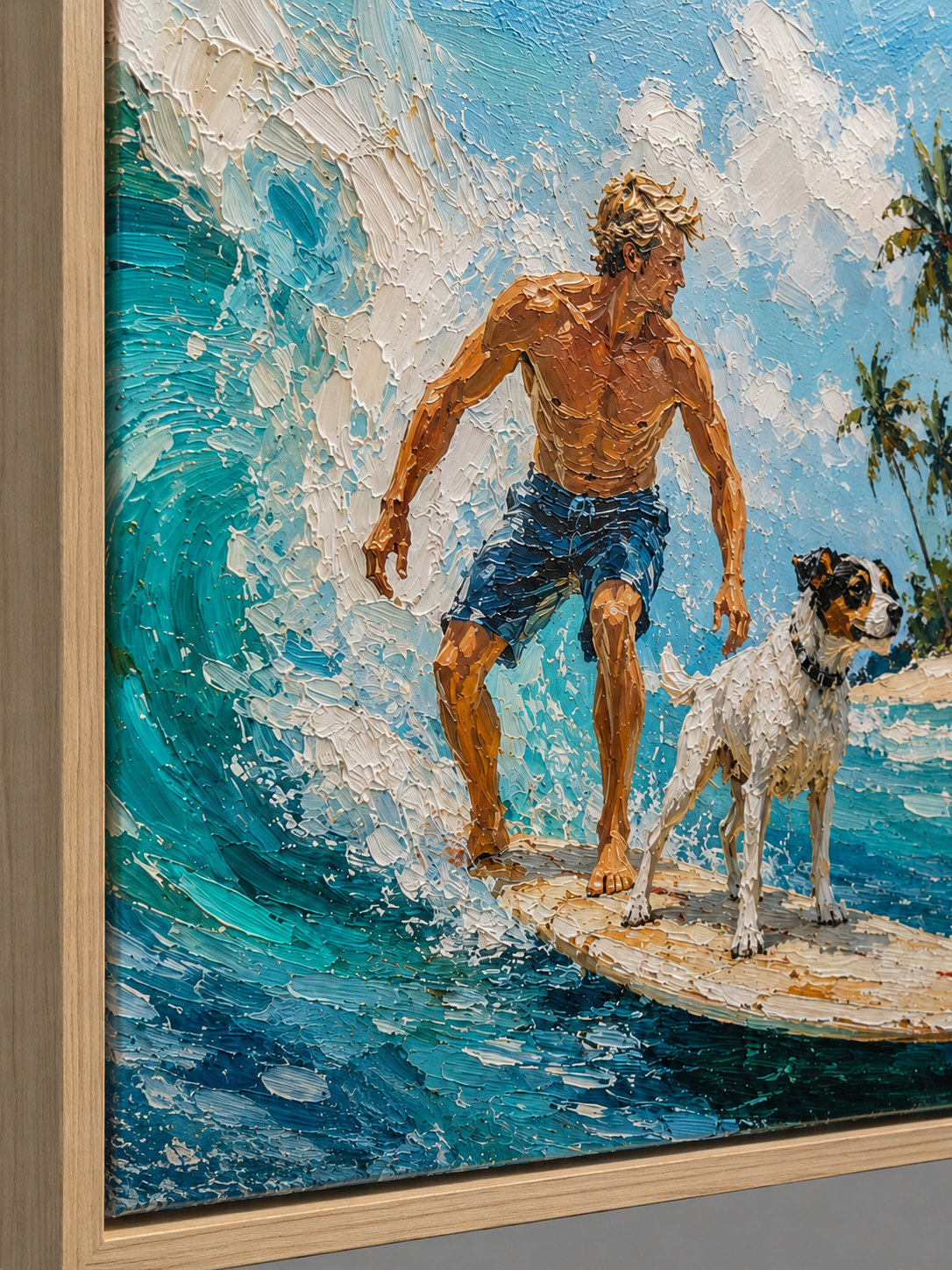 Surfer And Dogs Painting For Boys Room Beach Themed Wall Art Decor