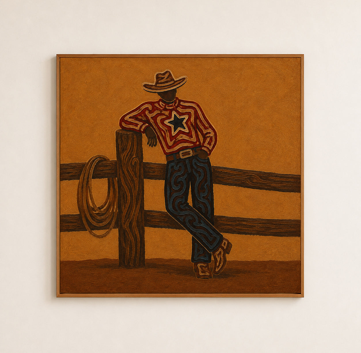 Western Ranch Cowboy Art, Cowboy Leaning On Fence Painting, Country Western Canvas Art