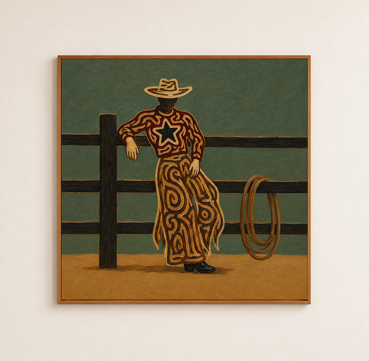 Cowboy Leaning On Fence Art, Western Ranch Decor Painting, Rustic Cowboy Wall Art,Western Lifestyle Canvas