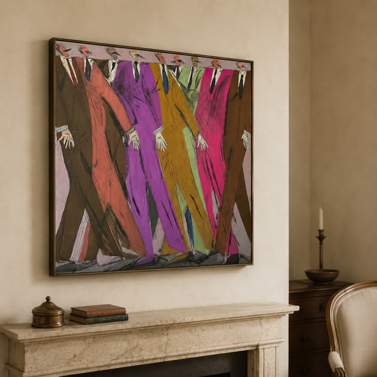Colorful Abstract Figure Painting With Bold Suits For Modern Living Room Decor