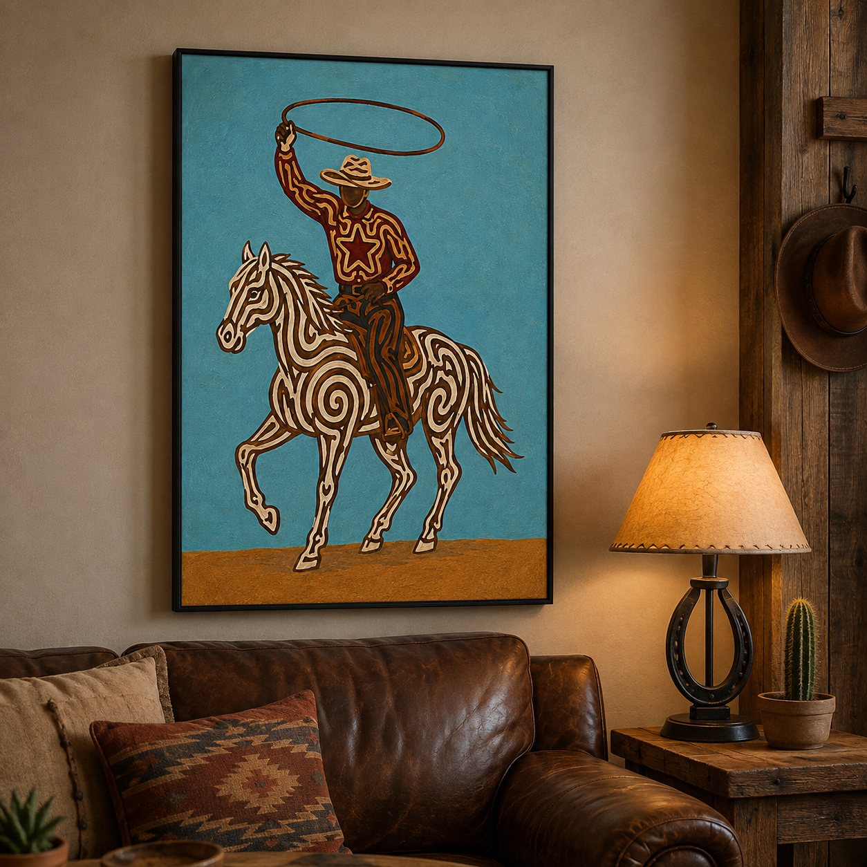 White Horse Cowboy Painting Modern Western Wall Art Original Hand Painted Oil Painting
