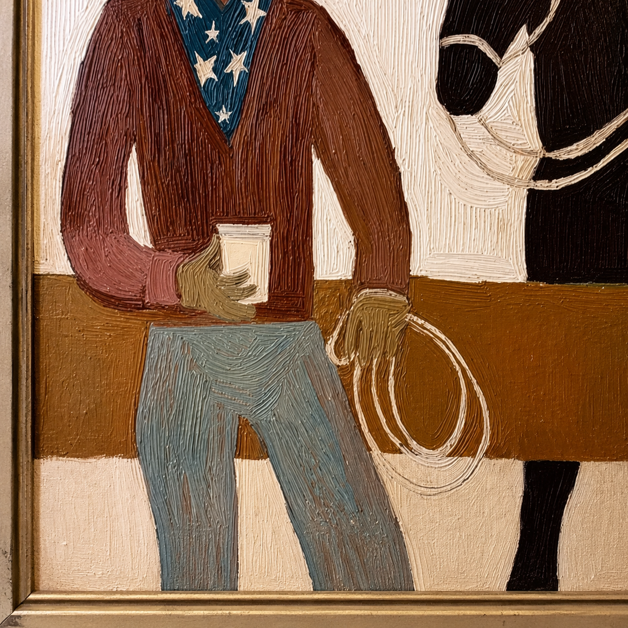 Warm Southwestern Cowboy And Horse Painting For Rustic Living Room Wall Art Decor