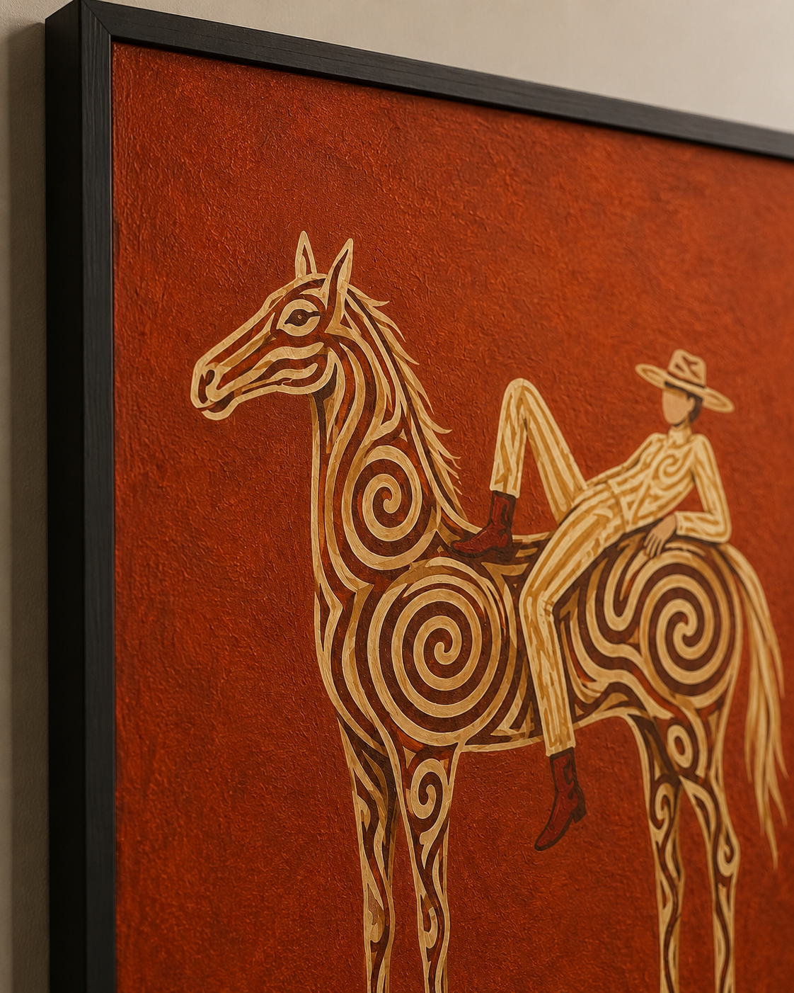 Neutral Earth Tone Cowgirl Wall Art, Terracotta Horse Canvas Art, Boho Western Home Decor