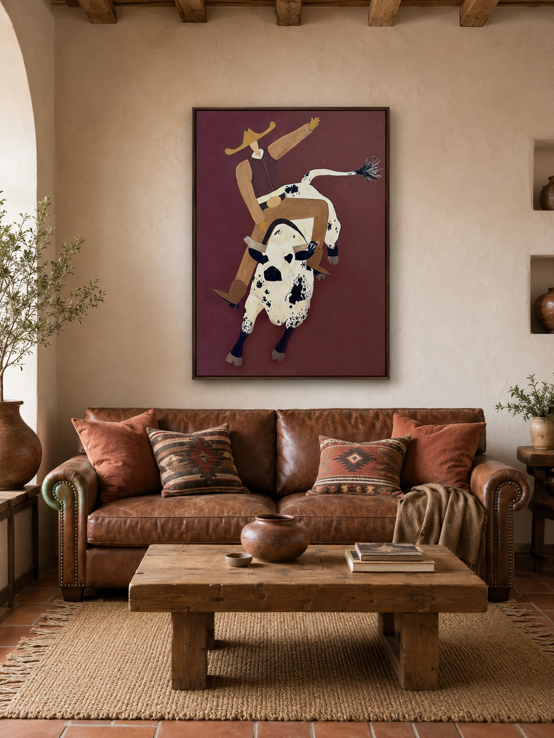 Modern Rodeo Bull Art For Man Cave Western Decor Minimalist Cowboy Painting