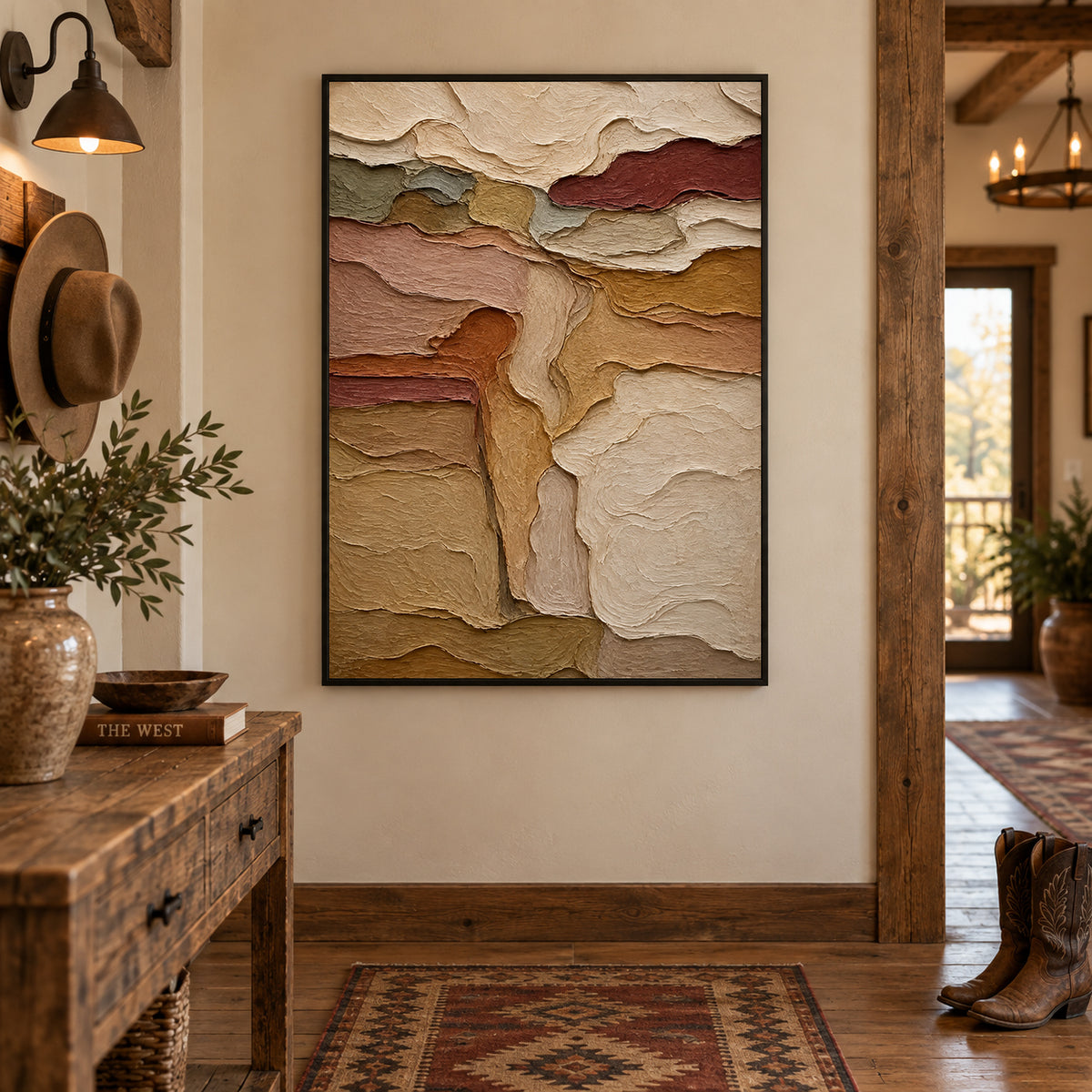 Textured Earth Tone Abstract Painting | Cream Sand Impasto Landscape Art