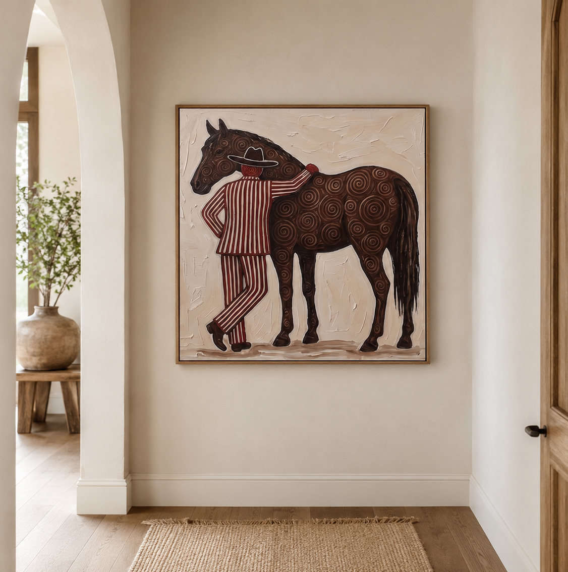 Vintage Cowboy And Horse Painting Square Canvas Art For Mens Gift