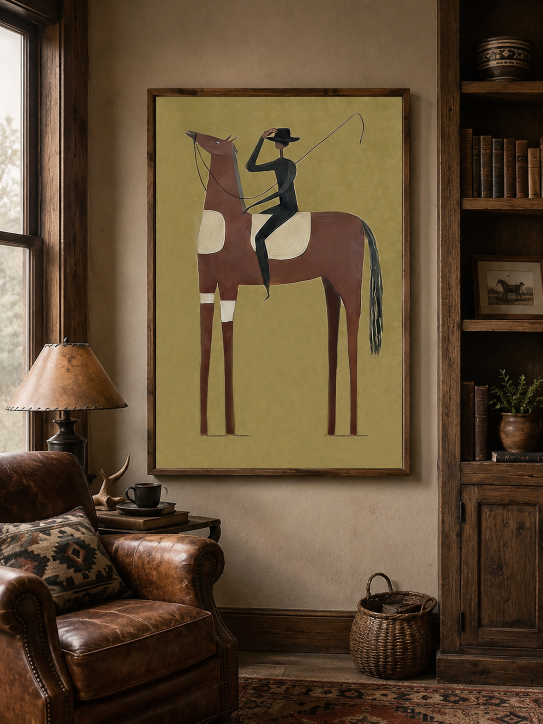 Mid Century Modern Horse Art With Abstract Rider For Living Room Decor