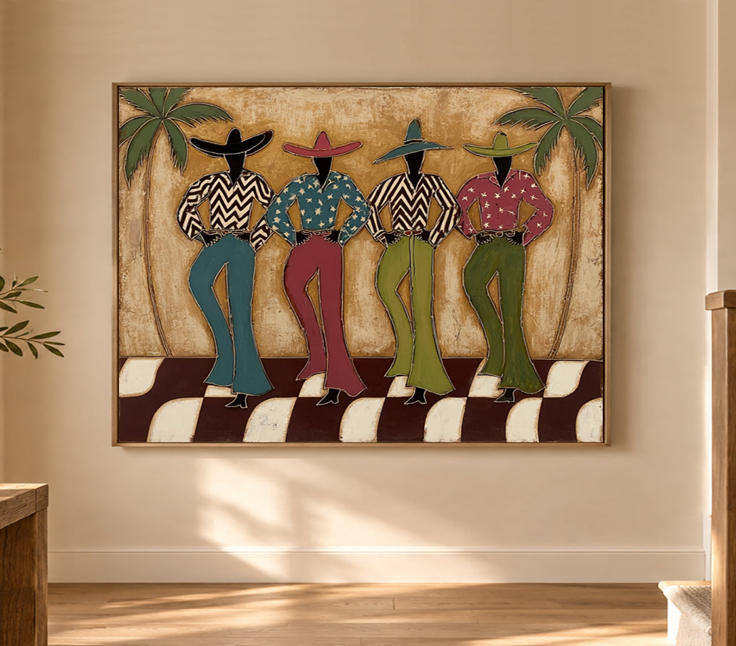 Bohemian Retro Cowboy Painting Original Canvas Art For Southwestern Home Decor