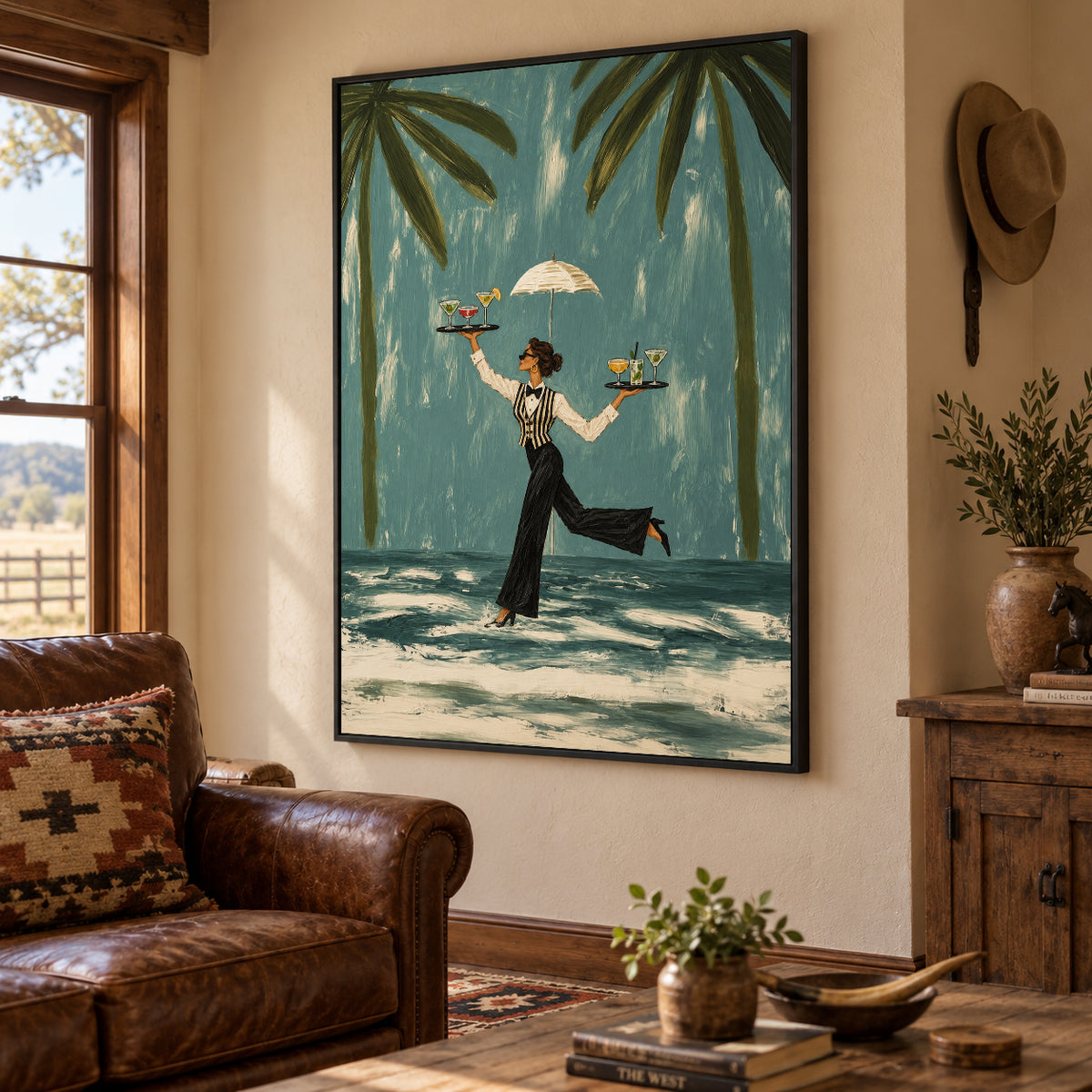 Tropical Bar Wall Art With Palm Trees For Modern Living Rooms