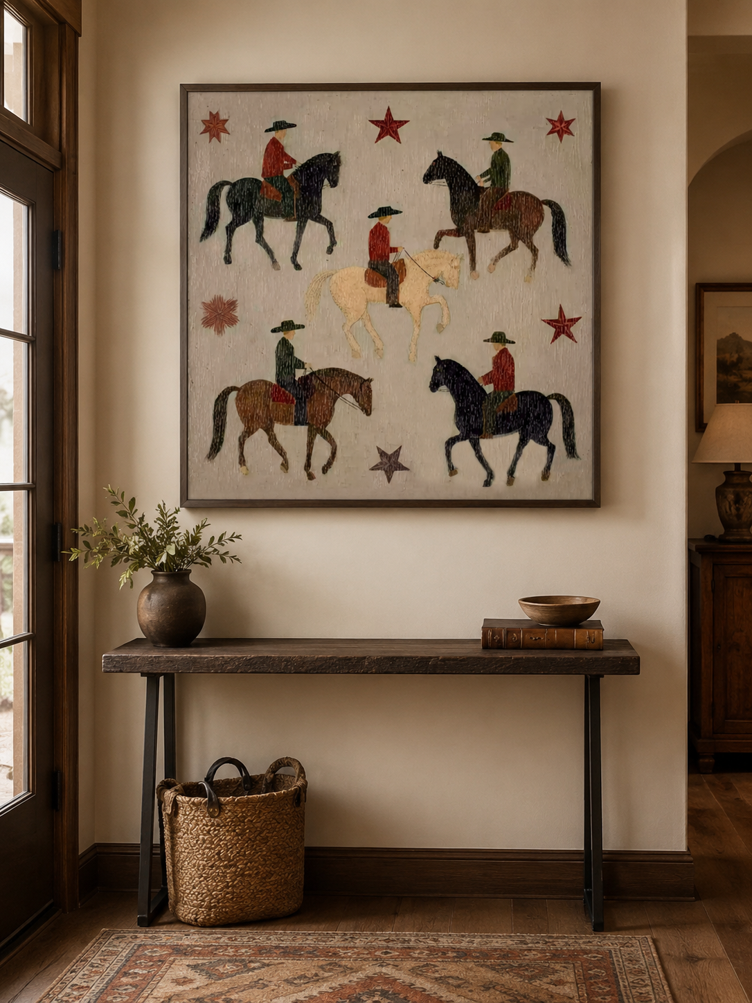 Western Wall Art For Living Room Cowboy Theme Square Canvas