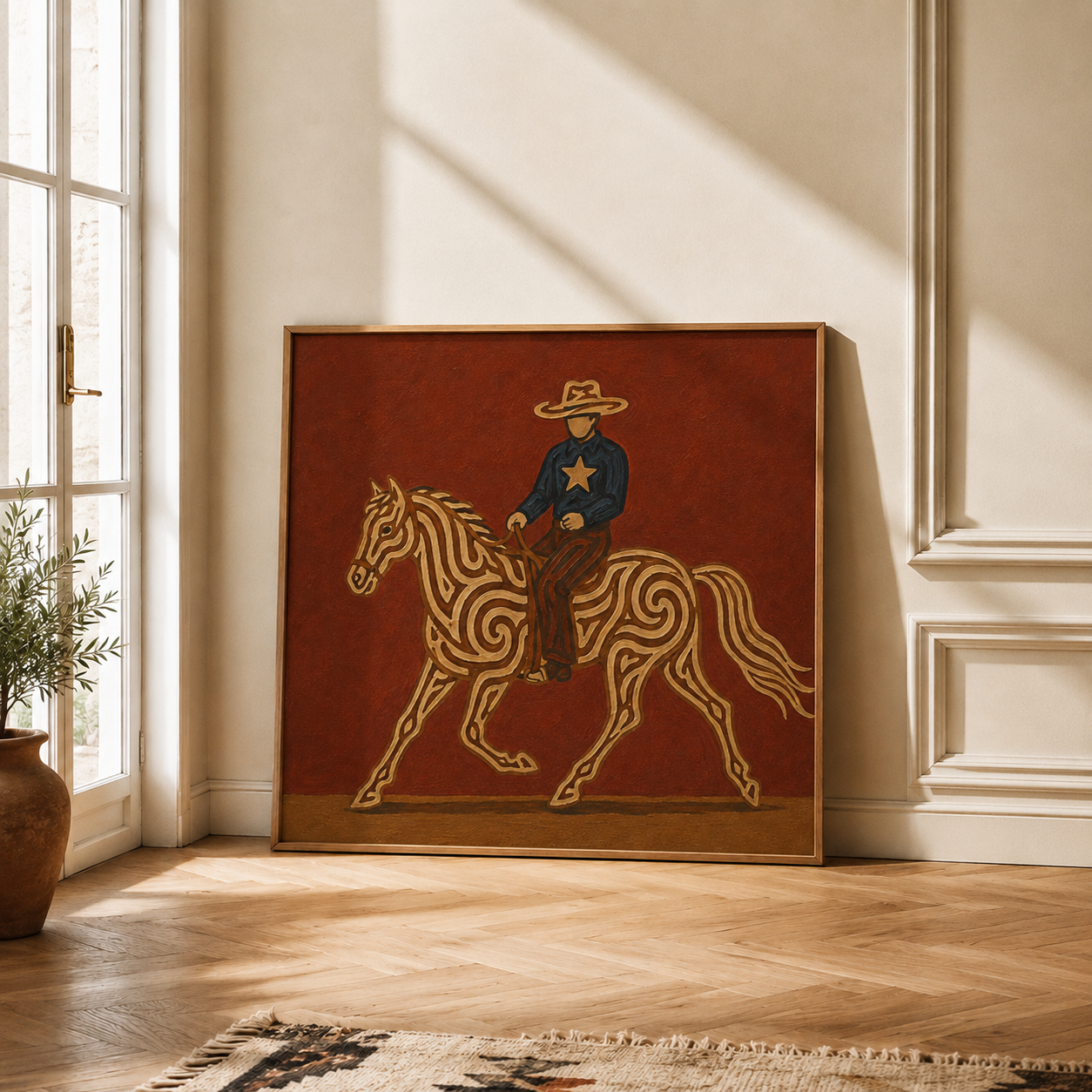 Cowboy Riding Horse Art , Western Ranch Horse Painting, Classic Cowboy Wall For Living Room Decor