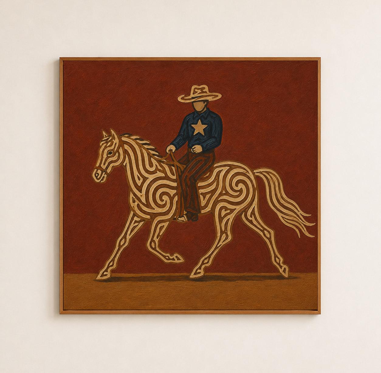 Cowboy Riding Horse Art , Western Ranch Horse Painting, Classic Cowboy Wall For Living Room Decor