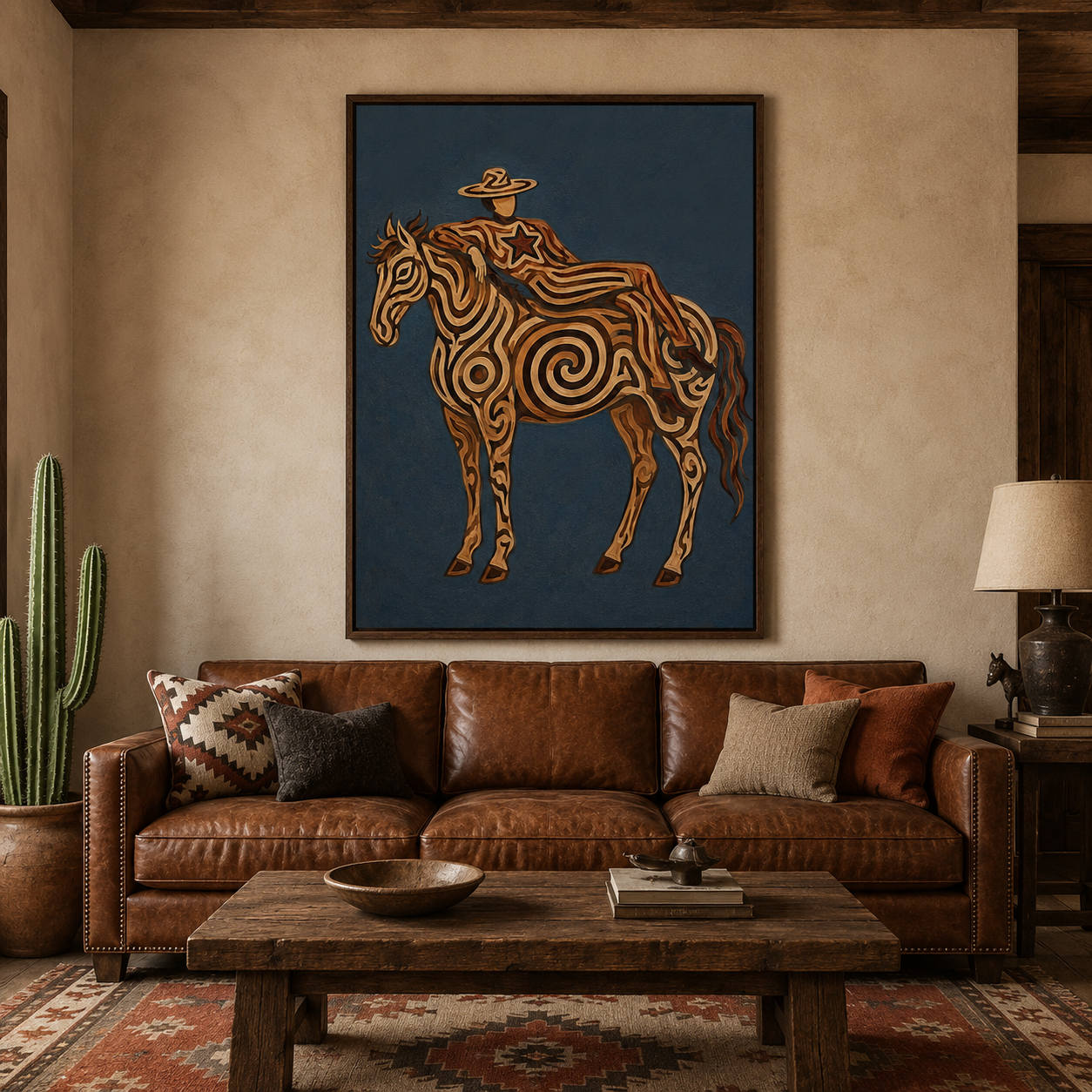 Large Western Horse Painting, Rustic Ranch Home Decor, Abstract Cowboy Style Original Oil Painting