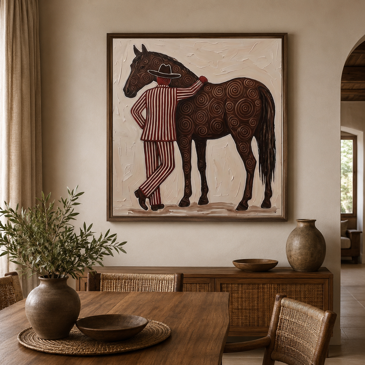 Vintage Cowboy And Horse Painting Square Canvas Art For Mens Gift