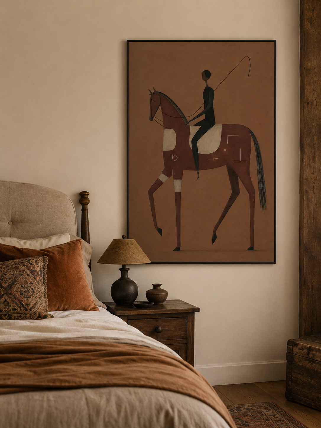 Minimalist Horse And Rider Painting Brown Earth Tones Original Oil Art