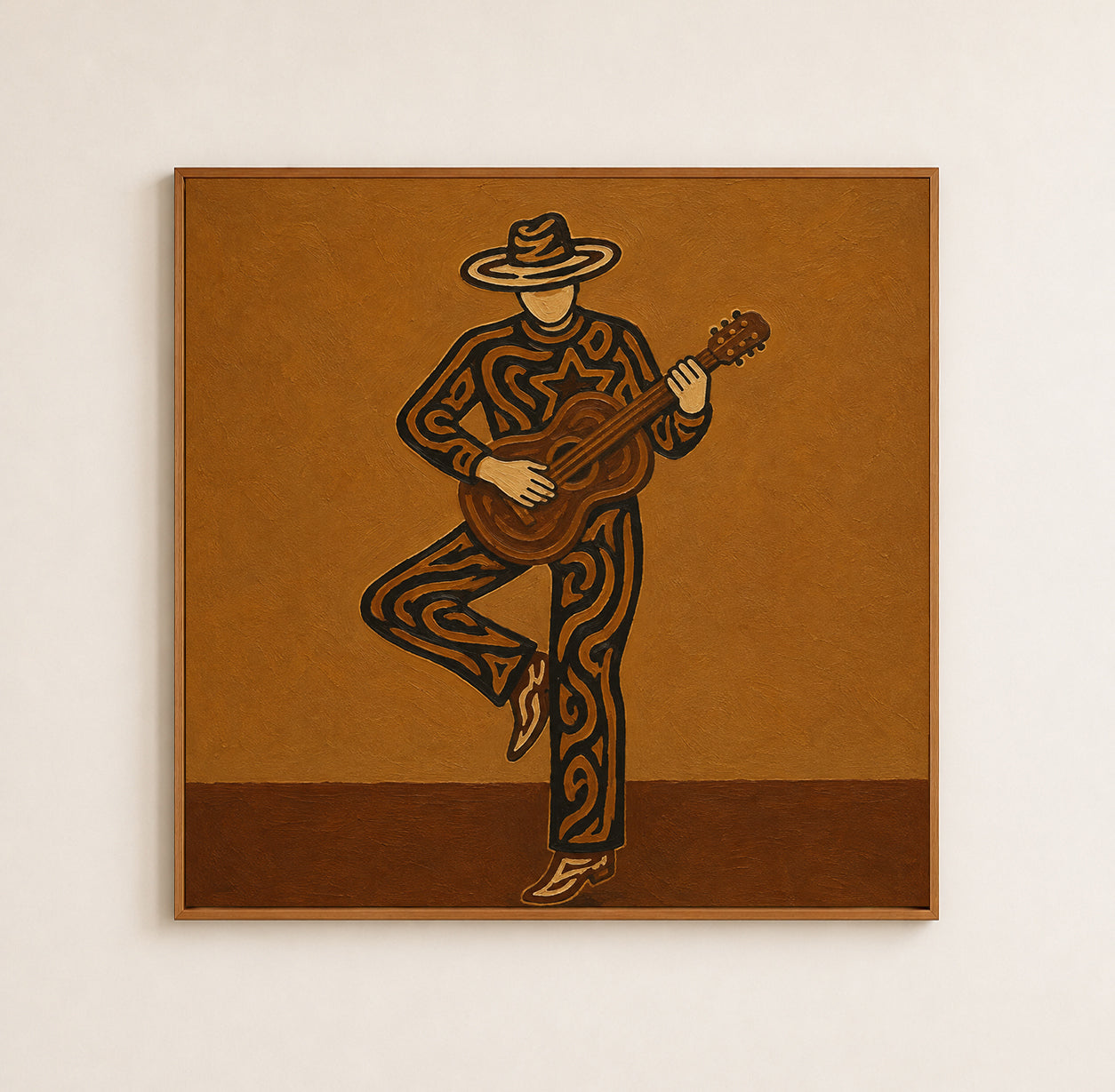Abstract Cowboy Musician Art, Unique Guitar Player Wall Decor, Modern Western Art, Dynamic Cowboy Painting
